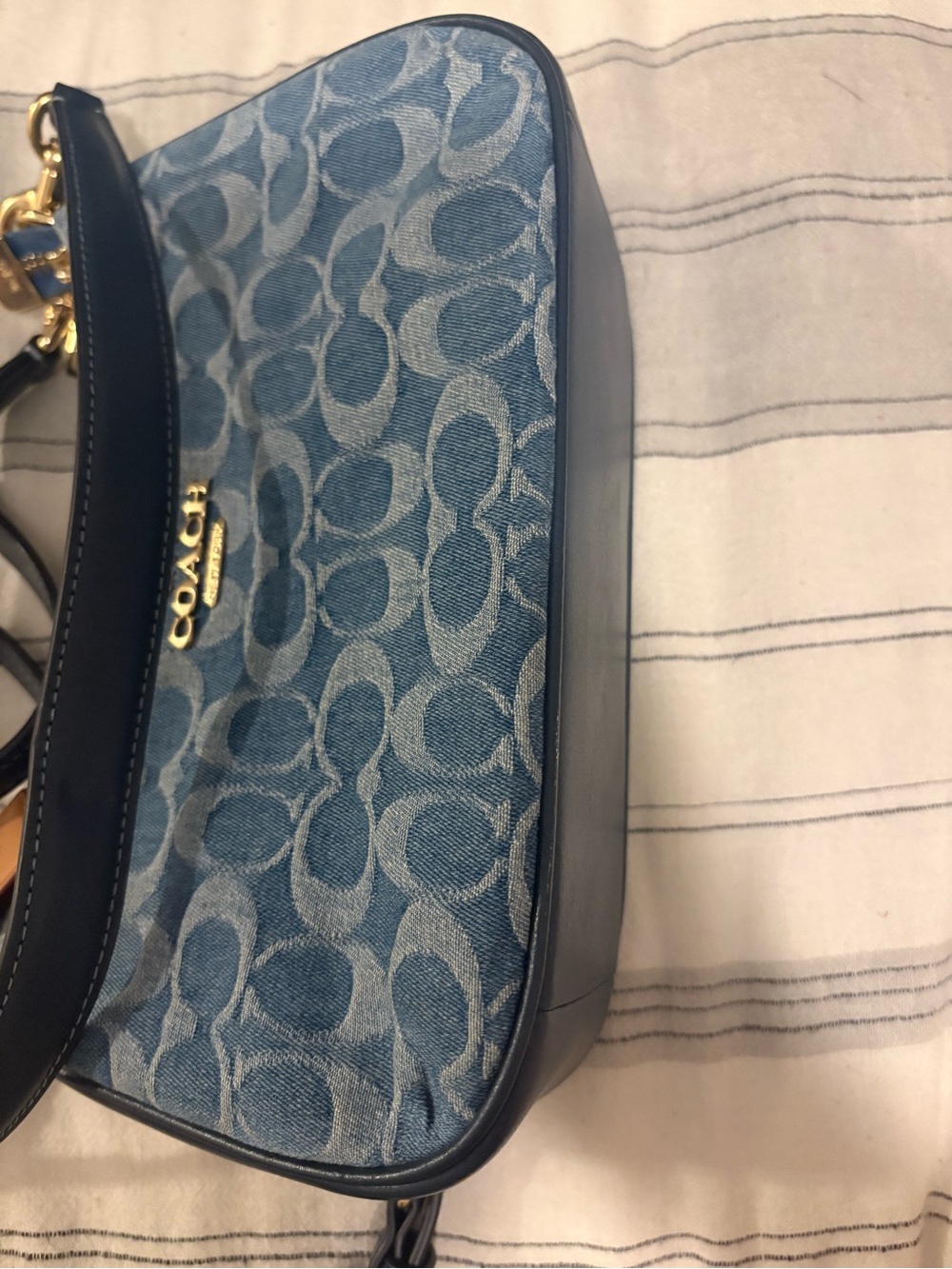 Coach Denim Signature Canvas Shoulder Bag - Denim Blue with Gold Hardware - Picture 5 of 8